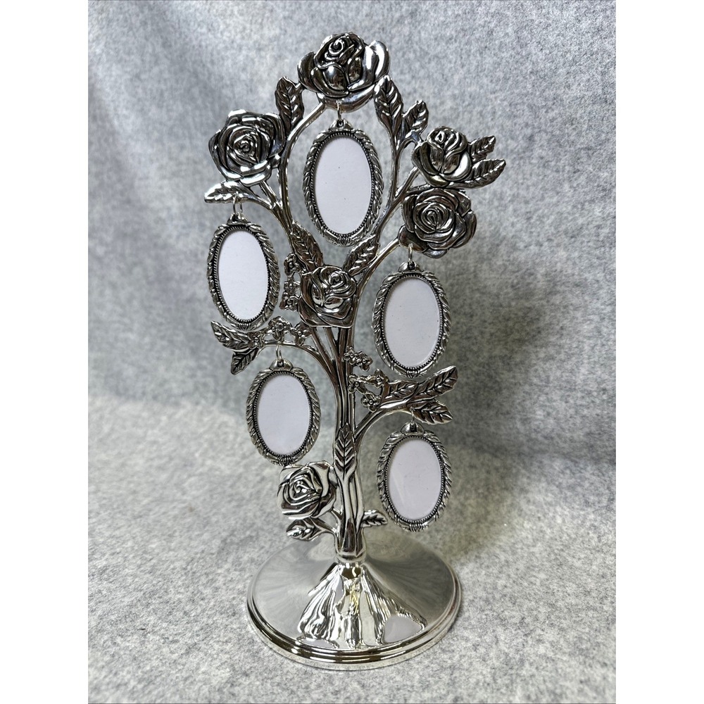Family Tree Photo Frame Roses Silver Tone‎ 5 Oval Floral Victorian Style